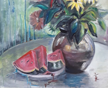 Still Life With Watermelon original painting by Fausta Kybartienė. Home