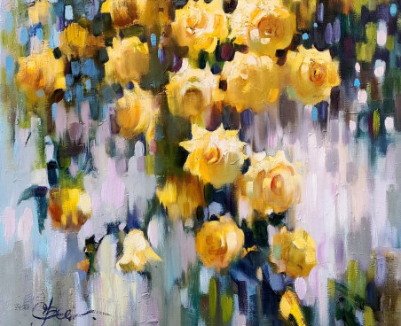 Yellow Roses, White Wall original painting by Svetlana Ovinova. Home