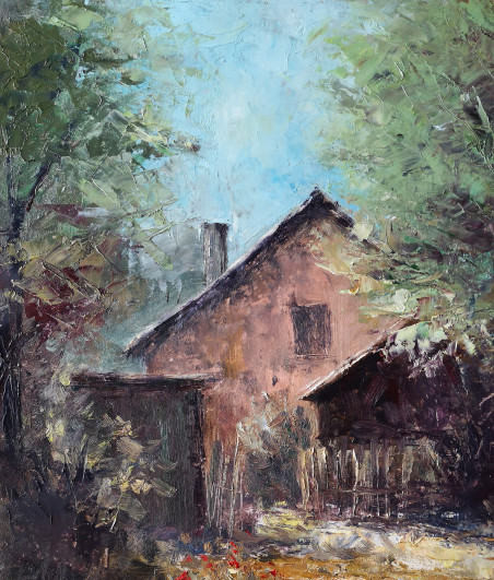 Grandma's Yard original painting by Eugis Eidukaitis. Home