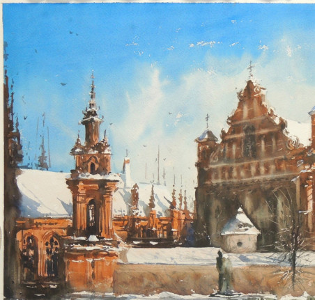 Christmas Vilnius original painting by Sergiy Lysyy. Home