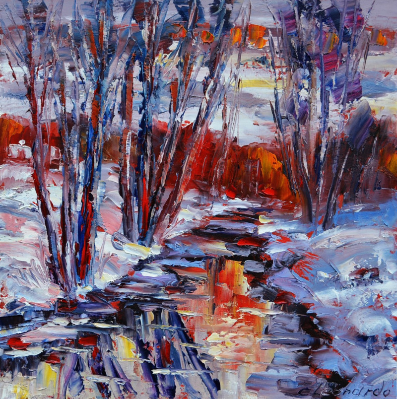 Winter Evening original painting by Leonardas Černiauskas. Home