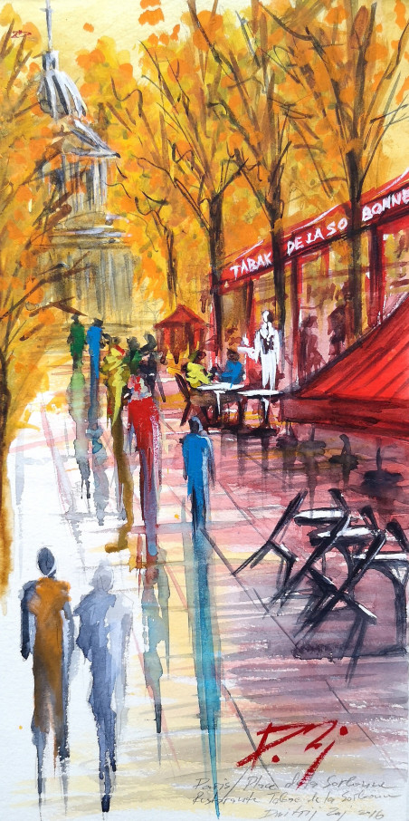 Paris. Cafe Tabac de la Sorbonne original painting by Dmitrij Zuj. Home