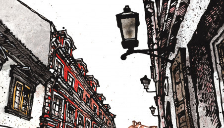 Vilnius No. 05, Gaono Street original painting by Dalius Regelskis. Home