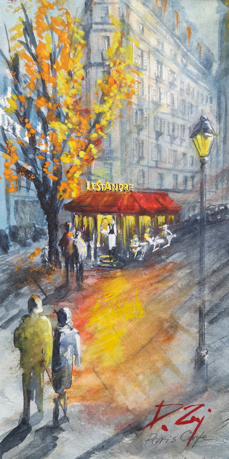 Paris, Rue restorante original painting by Dmitrij Zuj. Home