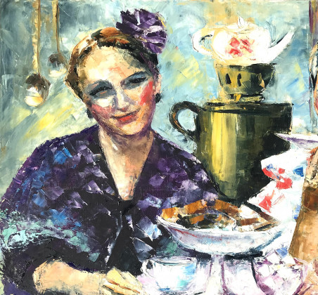 Tea Drinking original painting by Rūta Sabalaitė Jyde. Home