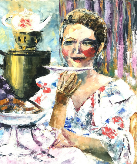 Tea Drinking original painting by Rūta Sabalaitė Jyde. Home