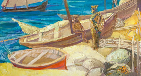 Fishers by the Sea original painting by Saulius Kruopis. Home