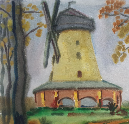 Mill of Žagarė original painting by Kazys Abramavičius. Home