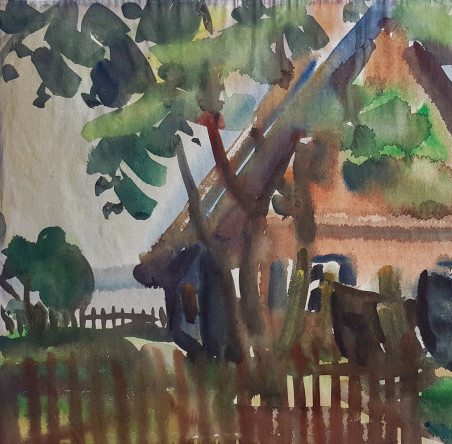 Fisherman's homestead. Nida original painting by Kazys Abramavičius. Home