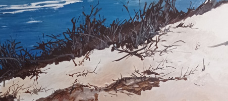 Sea and Dunes in Winter original painting by Romanas Borisovas. Home