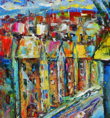 City Landscape original painting by Leonardas Černiauskas. Home