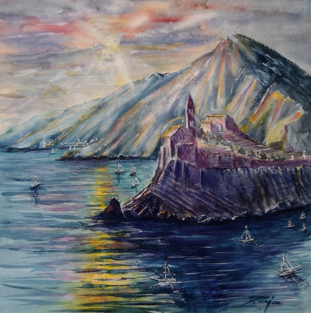 Paradiso Italia. Tramonto di Portovenere original painting by Dmitrij Zuj. Home