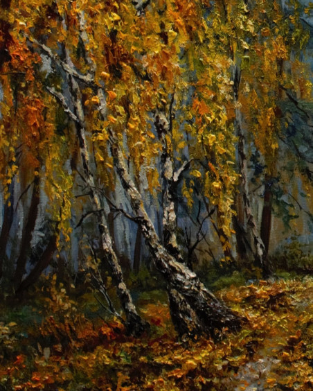 Autum in the Forest original painting by Irma Pažimeckienė. Lithuanian Landscape Paintings