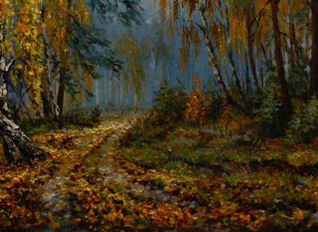 Autum in the Forest original painting by Irma Pažimeckienė. Lithuanian Landscape Paintings