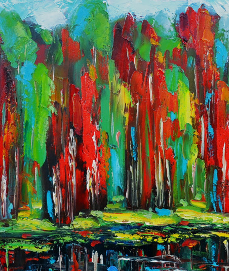 Birch Grove In Autumn original painting by Leonardas Černiauskas. Home