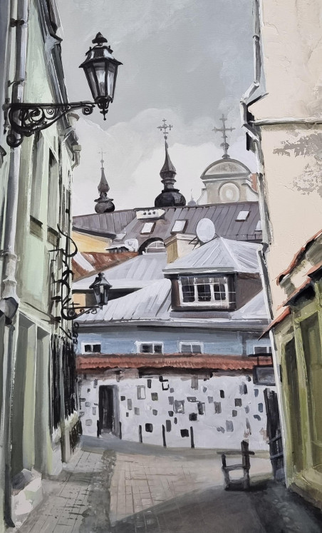 ...to Literatus street! original painting by Rasa Tamošiūnienė. Urbanistic - Cityscape