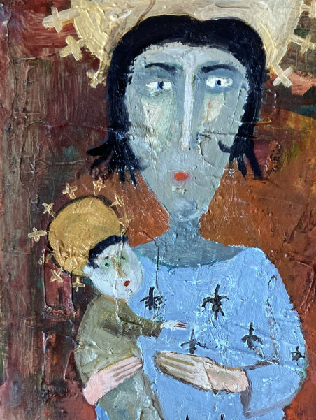 A Mother and Her Little Child original painting by Robertas Strazdas. Home