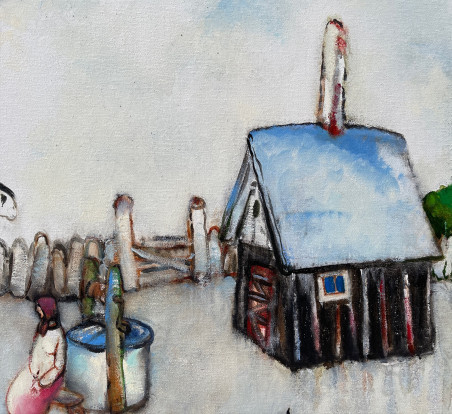 Small yard kitchen original painting by Jonas Daniliauskas. Home