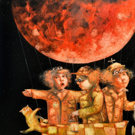 Red Full Moon original painting by Laimonas Šmergelis. Home