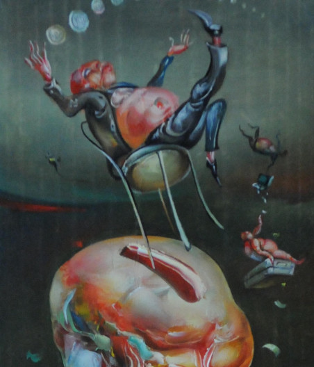 Reincarnation Of Piggy Bank original painting by Antanas Adomaitis. Home