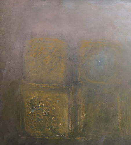 Motifs of an Old Furnace. Gray Blue original painting by Saulė Želnytė. Home