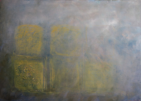 Motifs of an Old Furnace. Gray Blue original painting by Saulė Želnytė. Home