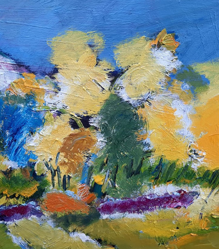 Yellow Green Landscape original painting by Gitas Markutis. Home