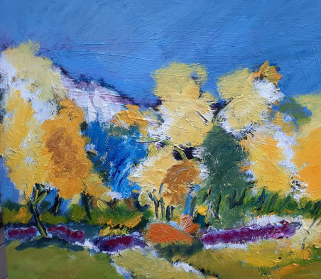 Yellow Green Landscape original painting by Gitas Markutis. Home