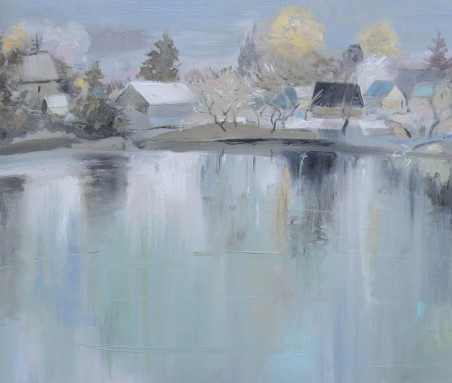 Village by the Pond original painting by Vidmantas Jažauskas. Home