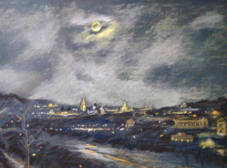 Vilnius in the Night original painting by Aleksandras Kapustinas. Home