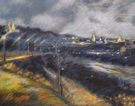 Vilnius in the Night original painting by Aleksandras Kapustinas. Home