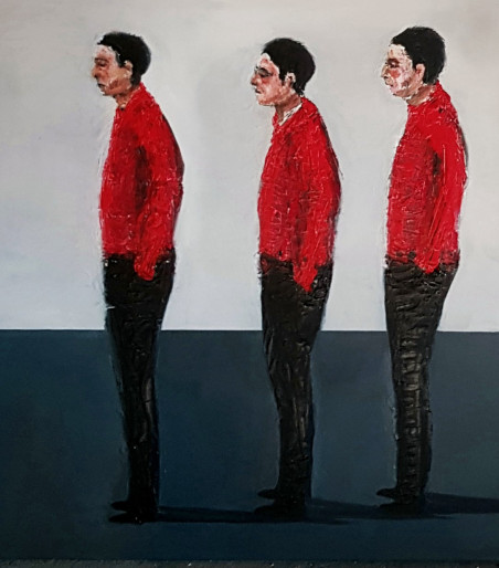 Hombres Rojo 2021 original painting by Amilcar Rivera Munive. Home