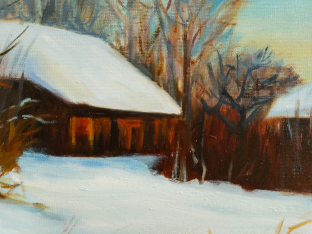 Homestead by the Lake original painting by Irena Jasiūnienė. Home