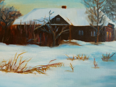 Homestead by the Lake original painting by Irena Jasiūnienė. Home