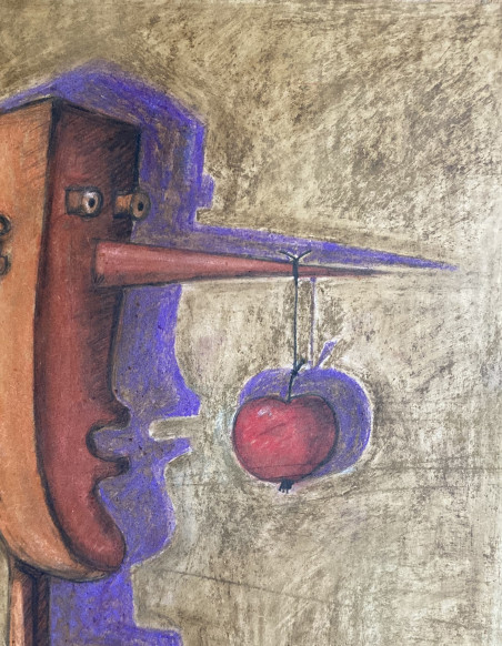 Pinocchio with Apple original painting by Robertas Strazdas. Home