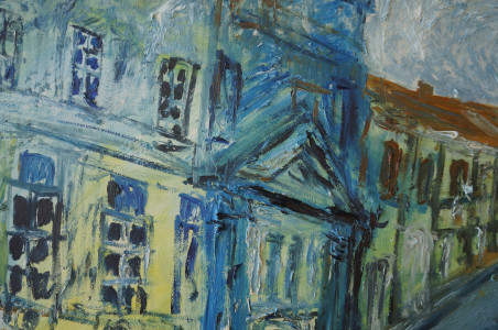 Colorful Vilnius Old Town original painting by Kristina Česonytė. Home