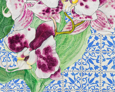 Orchids with Moroccan motifs original painting by Natalie Levkovska. Home