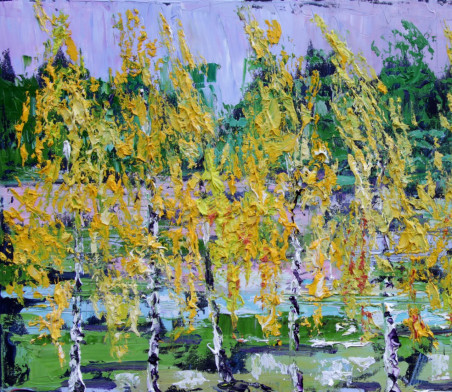 Birches and the first snow original painting by Vincas Andrius (Vincas Andriušis). Home