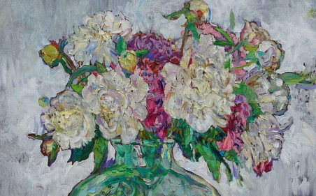 Peonies in the Glass Vase original painting by Šarūnas Šarkauskas. Home