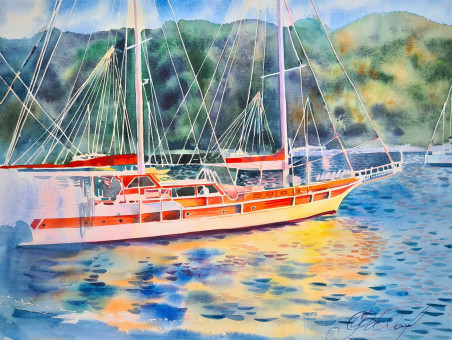 A Ship. In Evening Light original painting by Svetlana Ovinova. Home