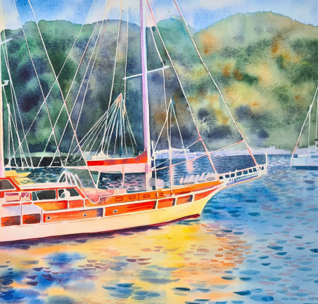 A Ship. In Evening Light original painting by Svetlana Ovinova. Home