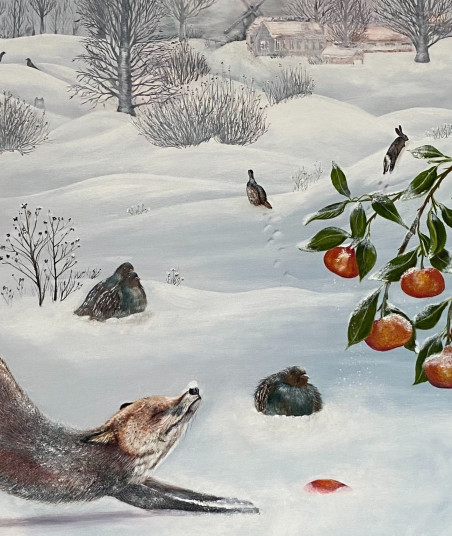 And foxes love mandarins original painting by Inga Stacinskė. Home