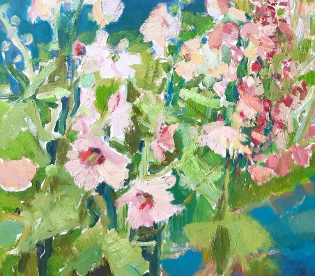 Hollyhocks original painting by Loreta Zdanavičienė. Home