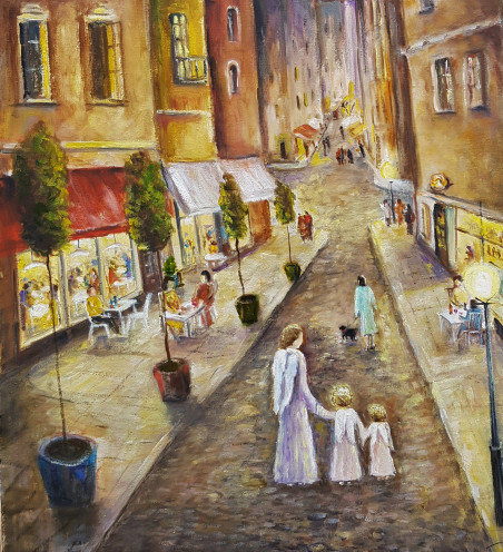 From the Life of Angels. Evening Walk original painting by Voldemaras Valius. Angels