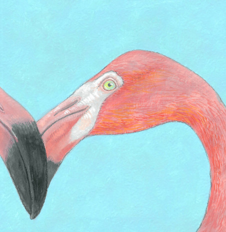 Flamingo kiss original painting by Natalie Levkovska. Home