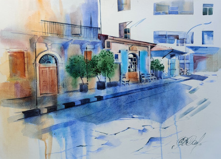 Mediterranean Sea by the Street original painting by Svetlana Ovinova. Home