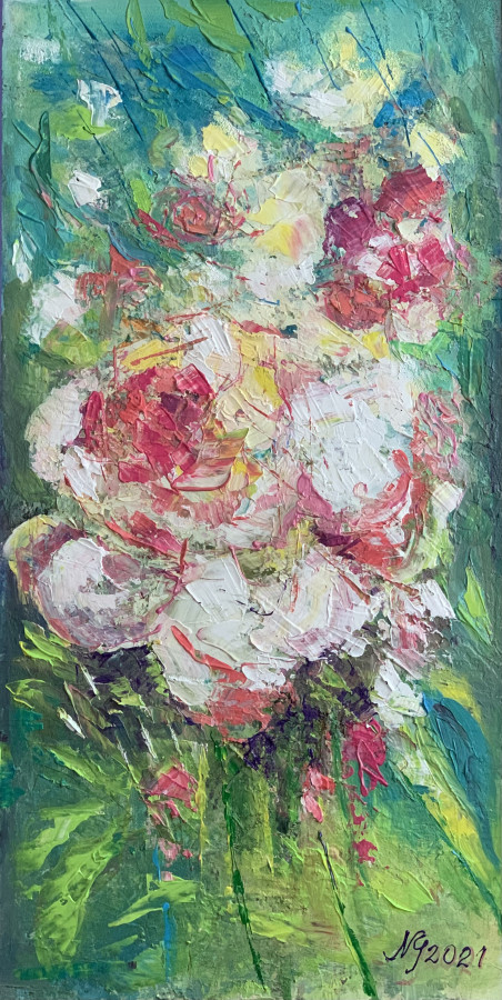 Peonies original painting by Nijolė Grigonytė Lozovska. Flowers