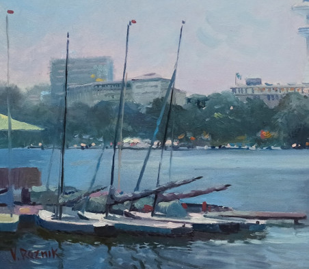 Evening at the Alster (Hamburg) original painting by Viktor Reznik. Home