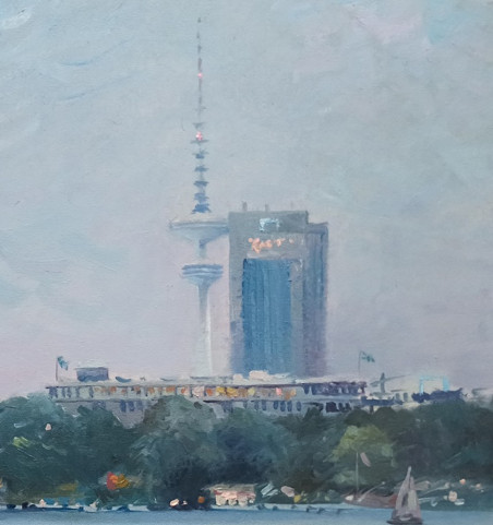 Evening at the Alster (Hamburg) original painting by Viktor Reznik. Home