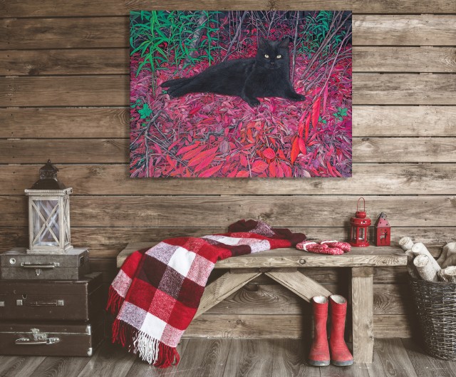 Black Cat on A Red Leaves Carpet